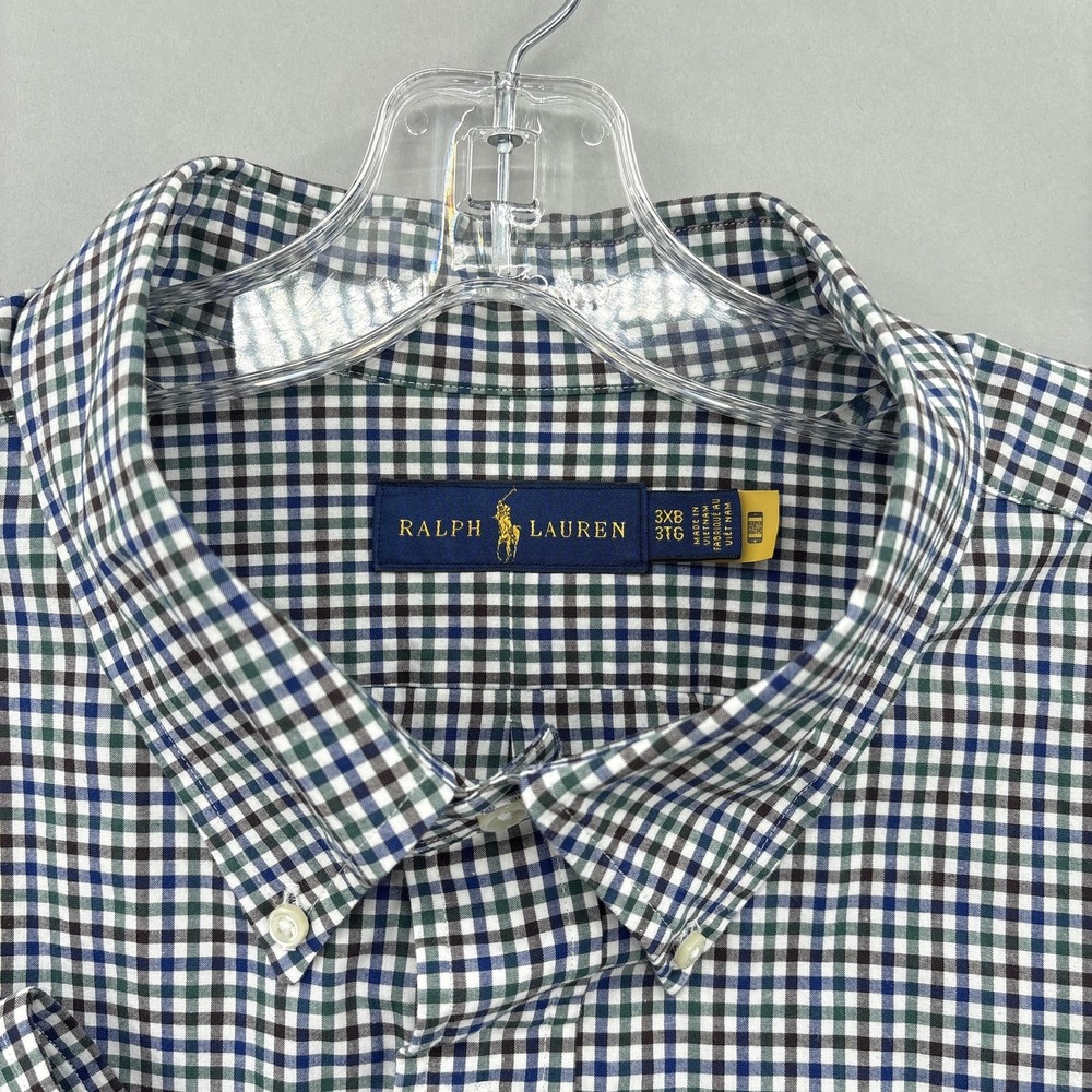 Ralph Lauren Shirt Mens Big 3X Blue Green Check Button Down Long Sleeve Stretch - Picture 3 of 14